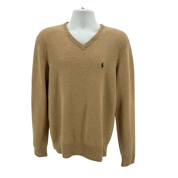 Vintage Polo By Ralph Lauren Lambs Wool Italian Yarn Tan Sweater Mens Large - Picture 1 of 6